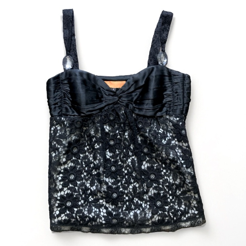 Cynthia Steffe Black Silk & Floral Lace Bustier Top - Size 6 - retails $220